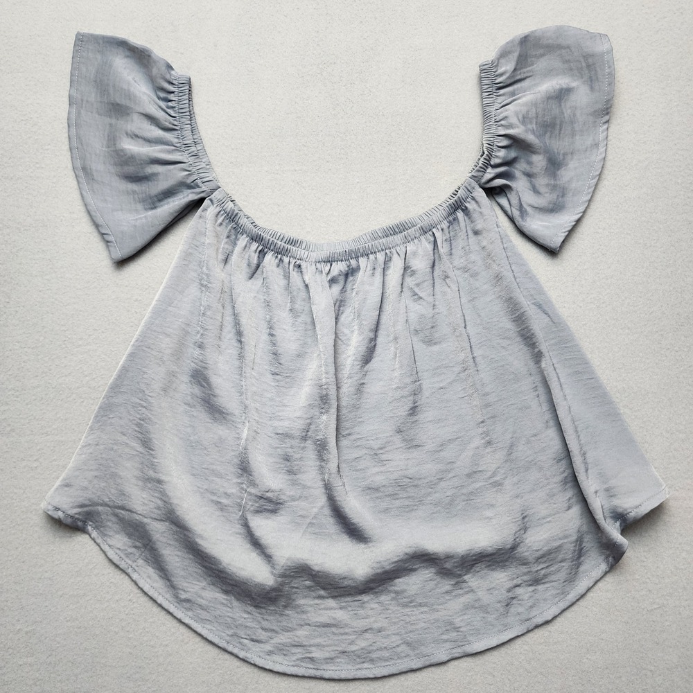 American Eagle Off The Shoulder Flutter Sleeve Top Blue Grey XXS Boho Blouse